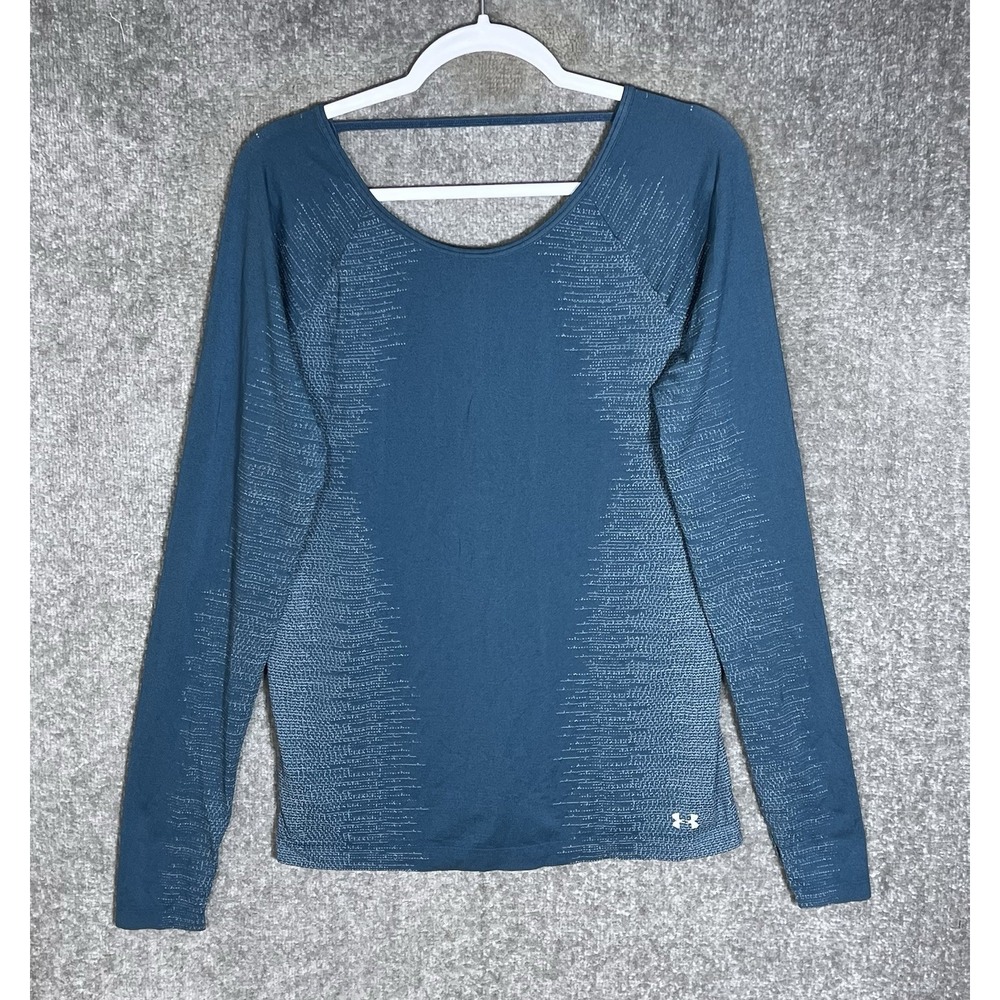 Under Armour Threadborne Heatgear Loose Top Womens Sz Large Blue Teal Open Back